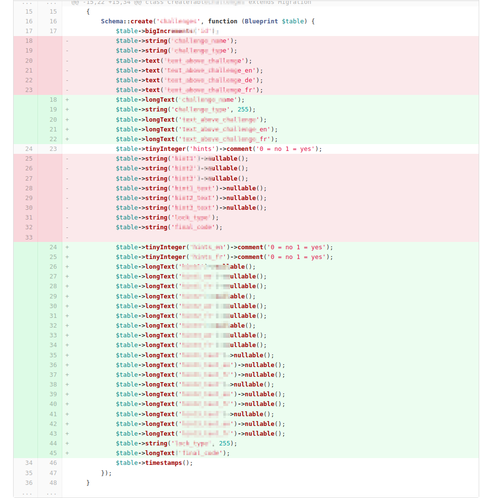 freelancer laravel migration fixing